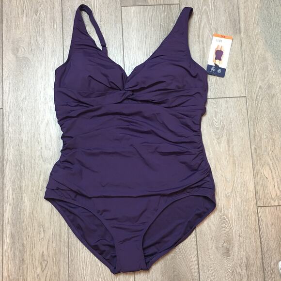Lands' End Women's Dark Purple One Piece Swimsuit size XXL NWT - Picture 1 of 10